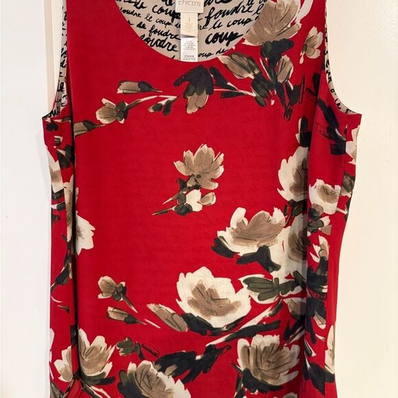 Chico's Red and Cream Floral Tank Top - Picture 1 of 7